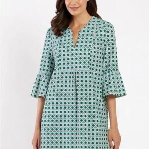 Jude Connally Green and White Patterned lattice Kerry Dress